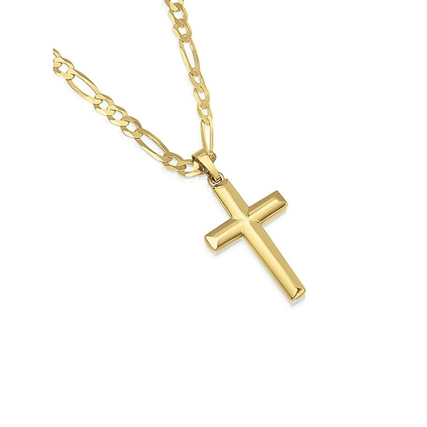 Choose Length 16 to 22 DTLA Solid 14K Gold Figaro Chain Cross Pendant Necklace 